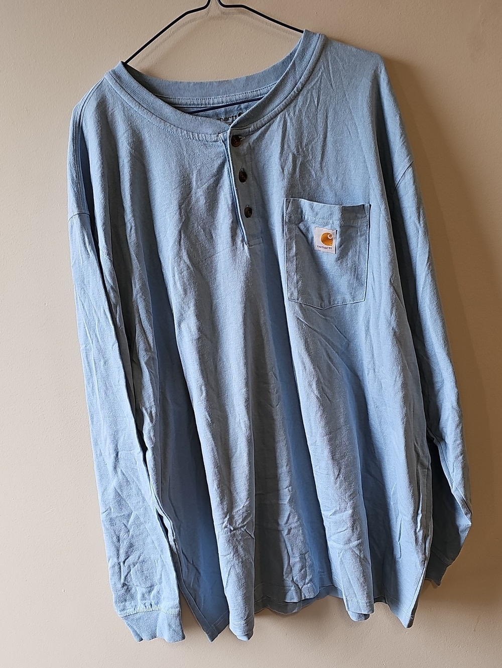 Carhartt Light Blue XXL Loose Fit Long-Sleeve Henley Shirt